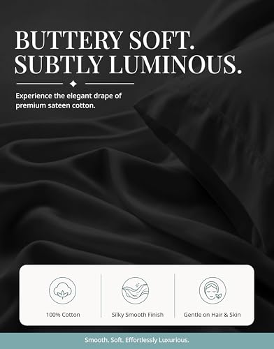 Image of LANE LINEN Cali King Sheet Set - 450 Thread Count Premium Sateen Weave for Silky Feel On Skin - Cooling Sheets for Deep Sleep - Securely Fits Mattresses Upto 15'' Deep - Oeko Tex Certified - Black