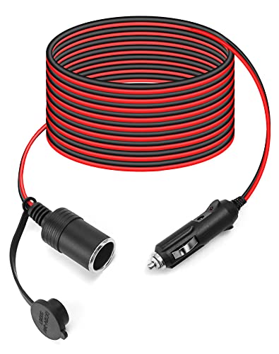 QWORK® 4m/13ft 16AWG Car Cigarette Lighter Extension Cord with 15A Fuse, Male to Female Socket Plug Car Charger for 12V 24V Vehicles