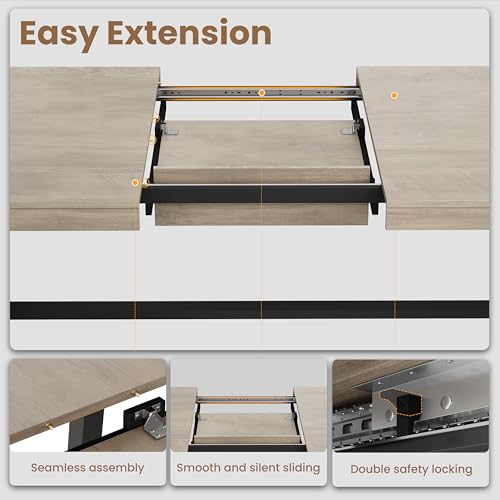 Image of GarveeHome 63-83 inch Extendable Dining Table, Industrial Rectangular Dining Room Table for 6-8 People, Expandable Kitchen Table with Heavy Duty Metal Frame for Dining Room, Kitchen & Parties, Grey