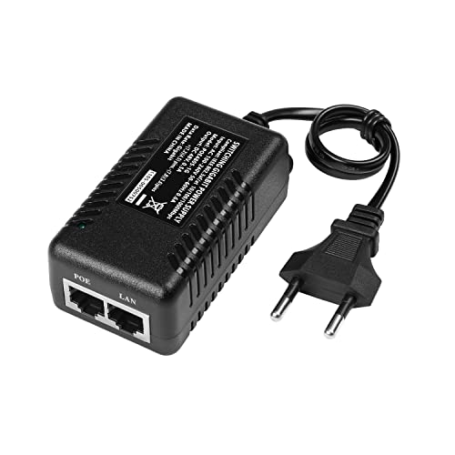 Revotech 48V Gigabit Injecteur PoE, PoE 48V/0.5A avec câble EU, IEEE 802.3af/at Passive PoE+ 10/100/1000Mbps, Distances jusqu'à 100M, Adaptateur PoE Plug and Play (POE4805-G)…