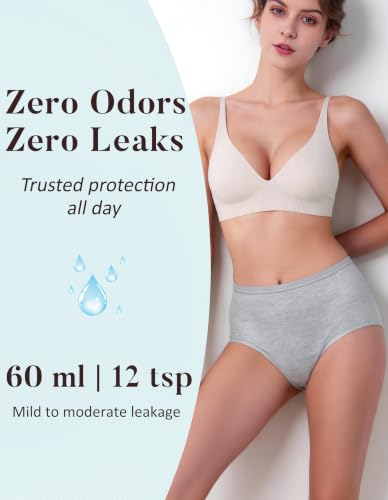 Image of AIRCUTE Washable Urinary Incontinence Protective Underwear for Women Leak Proof Absorbent Reusable Panties 60ML 1 Pack (Gray, X-Large)