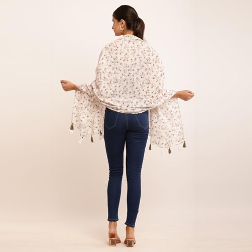 Image of floral printed cotton stoles /scarf /scarves for women, pure soft cotton for summer (Size-28inch x 72inch)