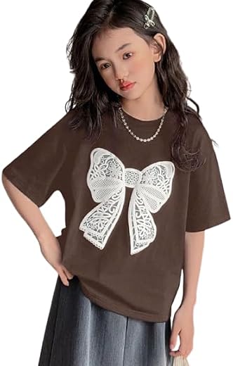Street And Sense Tween Girl Round Neck Short Sleeve Bow &amp; Floral Print T-Shirt, Spring/Summer