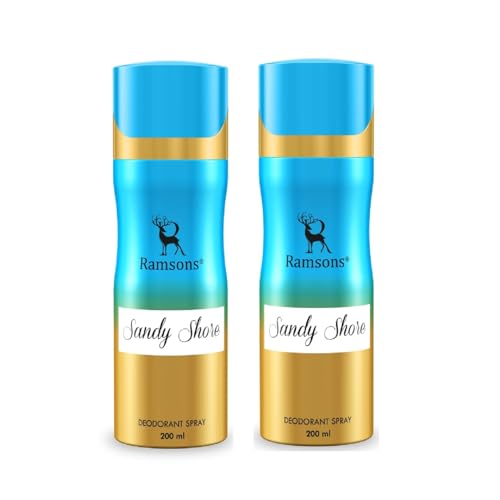 Image of Ramsons - SANDY SHORE Deodorant Spray | 200 ML x 2 | Body Spray For Women | TN - Mint, Lavender, Bergamot, Mandarin orange | MN - Sea grass, Ginger, Jasmine, Rose | BN - Musk, Sandalwood, Cedar