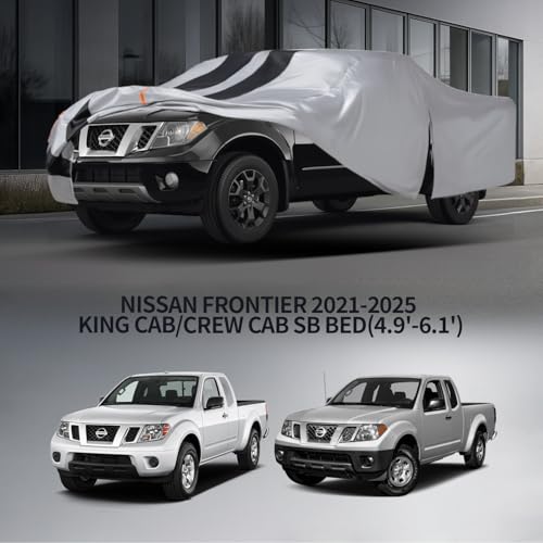Image of Nissan Frontier Truck Cover Custom Fit 2021-2026 King Cab /Crew Cab Short Bed(4.9'-6.1') With Door Zipper, 10 Layers Pickup Truck Cover Waterproof All Weather,Car Tarp for Wind Dust Sun etc Protection.