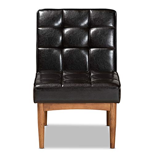 Baxton Studio Sanford Dining Chair Dark Brown Faux Leather Upholstered And Walnut Brown Finished Wood Dining Chair #TOP1