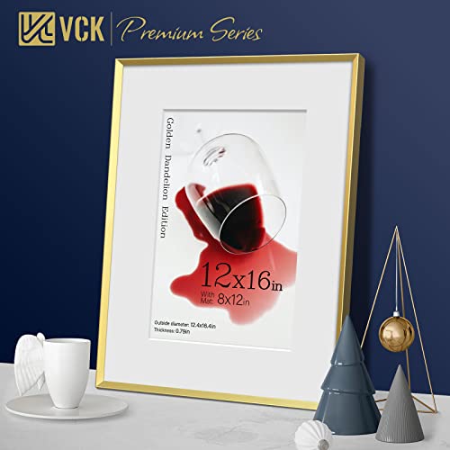Image of VCK 12X16 Aluminum Picture Frames with Real Tempered Glass Set of 3, Gold Metal Poster Frames with Mat for 8x12 Picture or 12x16 without Mat, Wall Hanging