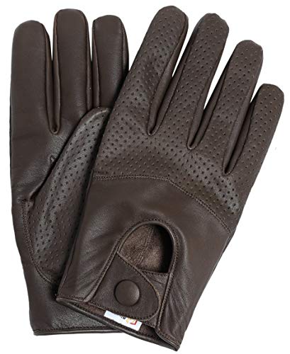Riparo Women's Genuine Leather Half Mesh Full-Finger Driving Motorcycle Gloves (Brown, Large)