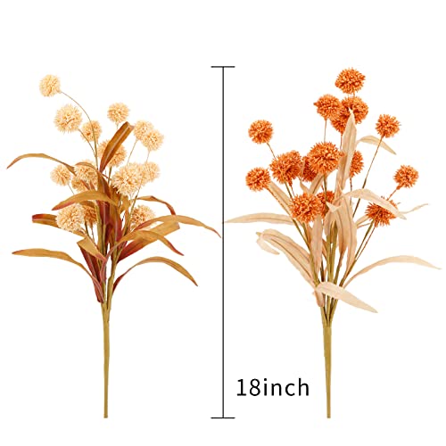 Wesail Artificial Bush Mini Ball Flowers, Faux Billy Button Thistle Globe Echinops Bouquet Floral, Fake Silk Greenery Plants For Home Diy Decor,A Pack Of 2,Apricot And Coral Gold #TOP1