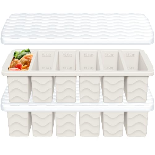Image of 1 /2 Cup Silicone Freezer Molds with Lid, 2-Pack Silicone Freezer Trays for Soup, Sauce & Broth - Meal Prep Containers, Large Ice Cube Tray, Oven & Dishwasher Safe