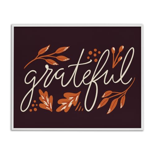 Grateful Autumn Leaves Phrase, 24 x 30 Inch Framed Giclée Print