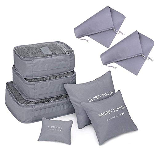 ricisung Grand de las mujeres bolso de mano organizador maletero organizador viajes cosméticos bolsillo dípticas 12 bolsillos, Gris, 8 Pieces