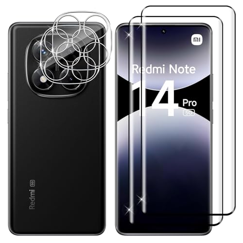 Lutree para Xiaomi Redmi Note 14 Pro 5G/Poco X7 5G Cristal Templado, 2+2 Piezas 3D Protector de Pantalla + Protector de Lente de Cámara, Dureza 9H HD Vidrio Templado Película Protectora