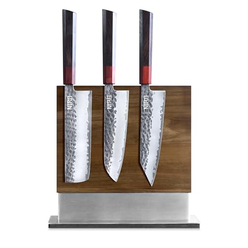 NIRO Porta Coltelli da Cucina con Doppio Lato Magnetico in Legno di Acacia, Base Antiscivolo, Supporto Coltelli Universale, Senza Coltelli