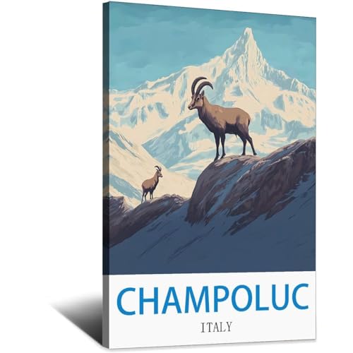 Champoluc poster vintage Italie pour decoration murale salon et bureau retro 20x30