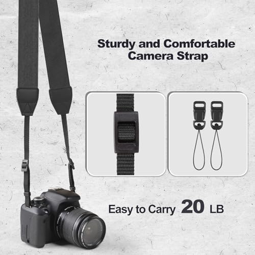 Image of Universal Camera Strap - Camera Neck Strap, Adjustable Shoulder Straps Compatible with Canon, Fujifilm, Nikon, Olympus, Panasonic and other SLR and mirrorless cameras - Black