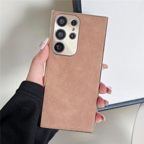Coque en cuir de luxe pour Samsung S23 Plus avec protection d'appareil photo kaki