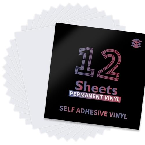 Image of Lya Vinyl White Permanent Vinyl, 12 Pack Matte Vinyl for Cutting Machine, 12 inchx12 inch Self Adhesive Vinyl Sheets for Decor Sticker, Party Decoration, Craft Projects