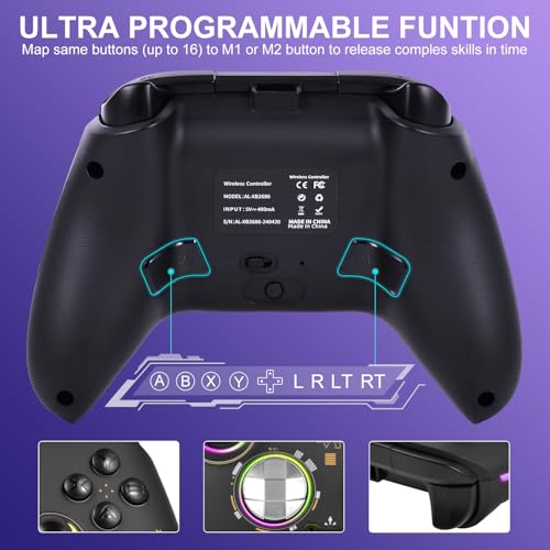 Adhlek Xbox Controller Wireless, Xbox One Controller- Alps Joysticks- Hall Triggers- Easily Pair & Switch Between Devices,Mappable - Turbo- Rgb Light-Compatible With Xbox Series X thumb #4