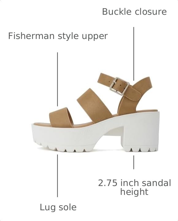 Image of Soda ACCOUNT ~ Women Open Toe Two Bands Lug sole Fashion Block Heel Sandals with Adjustable Ankle Strap