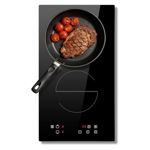 Induktionskochfeld 2 Platten, Einbau Doppel Induktionskochplatte, 30cm Induktionsplatte Doppelt, Kochplatte Induktion 2er 3500W mit Boost Kindersicherung Time 9 Leistungsstufen
