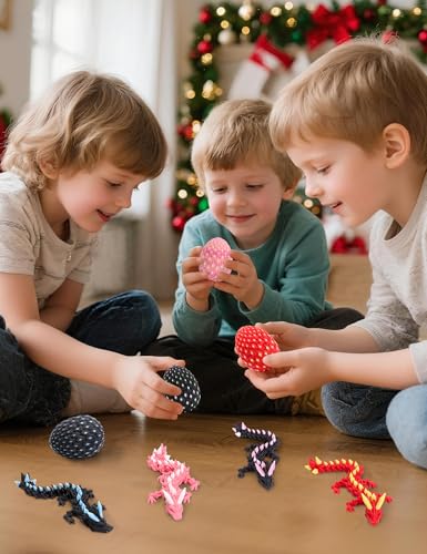 HIMS 4er Set 3D Gedrucktes Drachenei Geheimnisvolle Drachen Spielzeug, Überraschungs Drachenei mit Drache im Inneren, 3D Gedruckter Drache Dracheneier