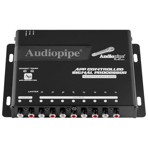 Audiopipe APP Car Controlled Signal Processor (ADSP-CLEAN-8AP), 12 Band Graphic Equalizer, 32-Bit Digital Audio Processor, Tone Generator, 1 Input to 8 Output, The Cutoff and Attenuation Frequencies