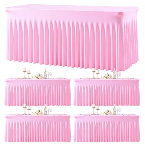 gogoparti 4 Pack Spandex Pink Fitted Table Cloth for 6ft Rectangle Tables Pink Stretch Tablecloth Table Covers Banquet Table Clothes Wrinkle Free Table Skirt for Parties Wedding