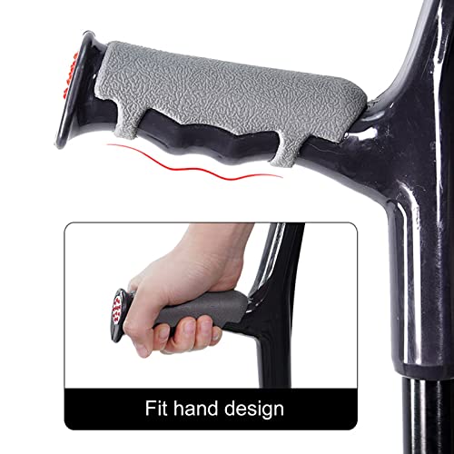 Muletas ergonómicas para antebrazo (1 par, puño abierto), muletas de aluminio con mangos de goma, bastón ajustable para personas mayores, discapacitados y discapacitados (color: plata) (negr