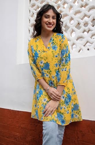 Image of Janasya Women's Georgette Floral Regular Tunic