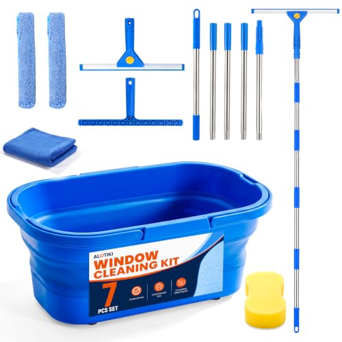 ALOTIKI 7Pcs Window Cleaning Kit with 3Gal Collapsible Bucket & 81"Squeegee