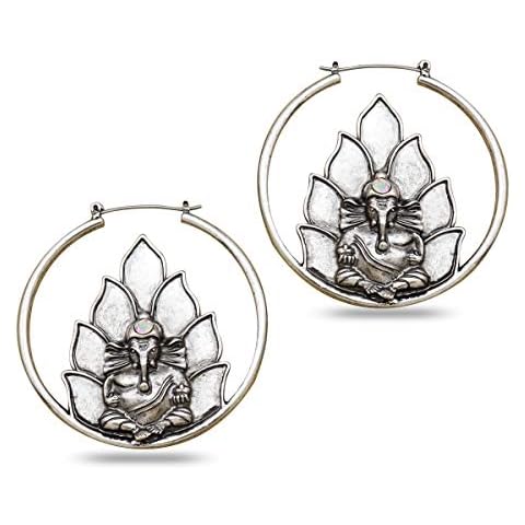 RechicGu Vintage Ganesha Ganesh Elephant OM Hindu Lotus Hoop Earrings Retro Buddhism Yoga Cover