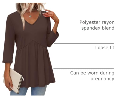 Image of OFEEFAN 3 /4 Length Sleeve Womens Tops 2026 Blouses for Women Dressy Casual Fashion Clothing V Neck Babydoll Tops Fall Outfits