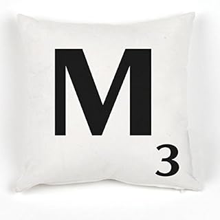Dekorativt alfabet M vitt kuddöverdrag bokstaven-M scrabble örngott för soffa lekrum sovrum personlig initial barn/barn lärande gåva – 18 x 18/45 x 45 cm