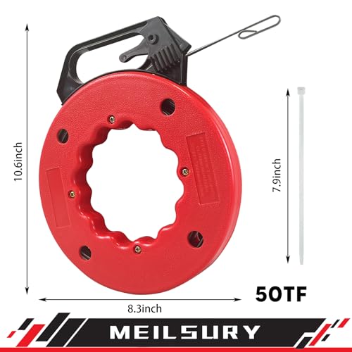 50FT Fish Tape Wire Puller,Easy-to-Use Wire Fishing Tools,1/8 inch width Electrical Fish Tape, Professional Electrician Tools for walls and electrical conduit, Electrical Tools with 20PCS Cable Ties
