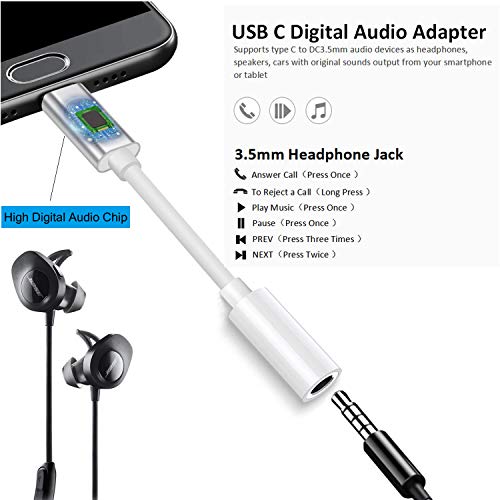 Image of Wahbite USB C to 3.5mm Earphone Jack Dongle Compatible with Pixel 3 /2 /3XL /2XL, iPad Pro 2018, MacBook Pro, Samsung Sony HTC Moto and More USB-C Device, Type C to Aux Headphone Converter (White-2 Pack)