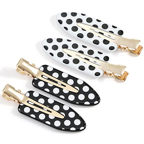 Canitor No Bend Hair Clips 4Pcs Creaseless Hair Clips For Hair Styling Black & White Spots Alligator Hair Clips For Women Girls Snap Hair Clips For Styling Sectioning Makeup Hair Clips Hair Pin Bangs Hair Clips Hair Accessories For Women Girls #TOP9