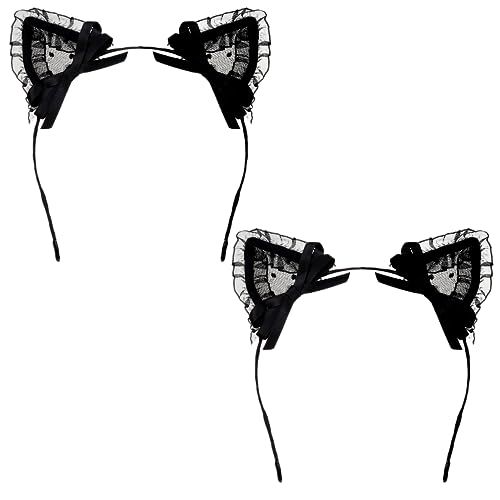 Needzo Lace Cat Ears, Halloween Costume Party Headband, Cosplay Fashion Hair Accessory, One Size Fits Most (Pack of 2)