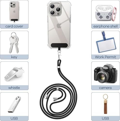 Cordon para Movil Universal, 2 Piezas Cuerda Ajustable 1,6m, Correa para Cuello y Muñeca, Compatible con Todos los Teléfonos Inteligentes y la Mayoría de Fundas, Negro - imagen 6