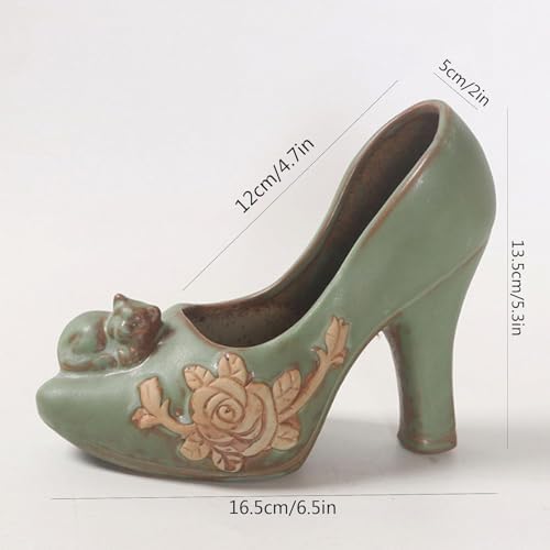 EatingBiting Retro Ceramic High Heel Succulent Plant Pot Flower Pot Cat & Heel Shoes Design Planter Decoration Vase Succulent Planter Modern Flower Vase Cactus Pot image 3