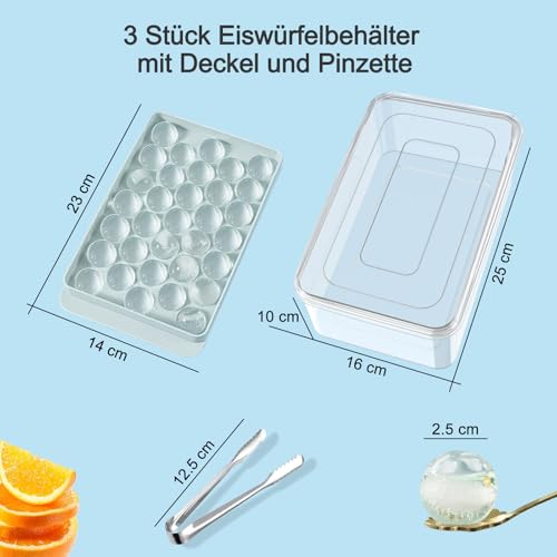 Foto von Miaowoof Eiswürfelform mit Deckel und Behälter, 2,5 cm x 99 Stück Runde Eiswürfel, Non-BPA Eiswürfelbehälter mit Deckel für Eis, Cocktail, Kaffee, und Tee, Platzsparend und Stapelbar (Blau)