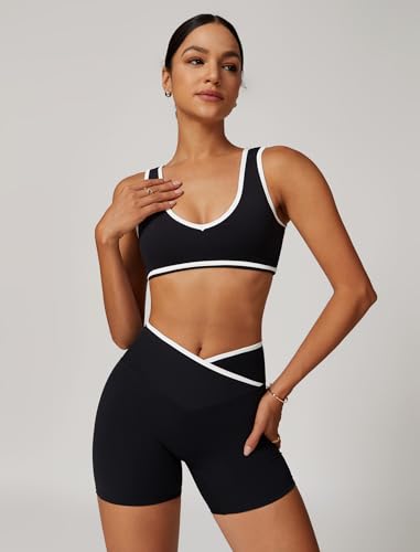 Two Piece Workout Sets for Women Color Block Sports Bra and Scrunch Butt Lifting Shorts Gym Yoga Active Wear Outfits2