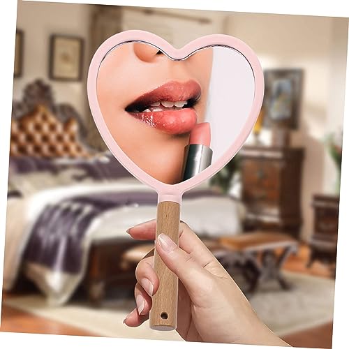 Espejo de Maquillaje de Mano con Mango de Madera Rosa miniatura 2