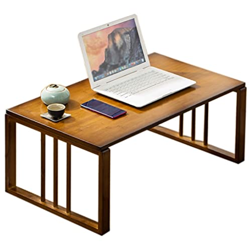Table basse en tatami bois marron pliante 59x42x33 cm pour balcon et baie vitrée