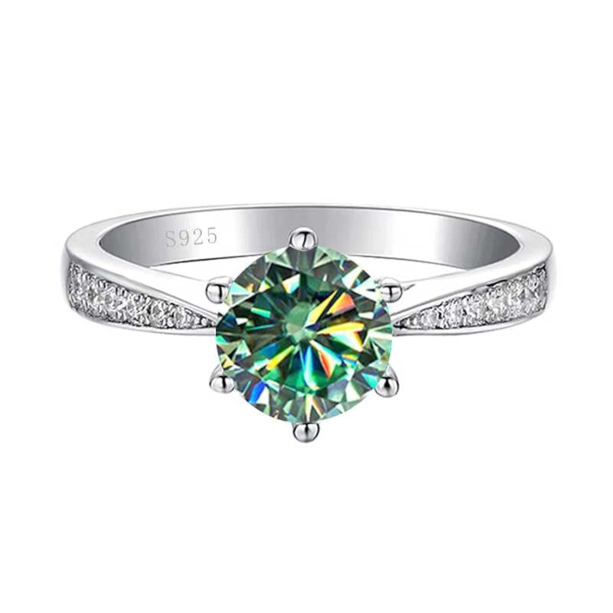 Plated Solitaire Ring with CZ, Statement Women's Ring (Green)