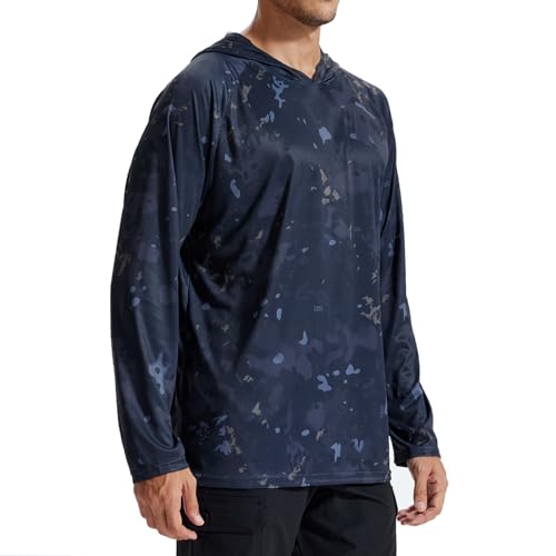 LOOGU Men's UPF 50+ Sun Protection Hoodie Shirt Long Sleeve Rash Guard SPF T-Shirts for Fishing Hiking Loogu Spretta -Black 5X