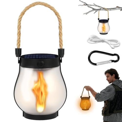 Adiwo Farolillos Solares llama Exterior, Exterior Retro con Efecto Llama Luces de Camping para Patio/Césped/Pasillo/Jardín/Terraza/Balcón/Porche/Camping, Lámpara Decorativa