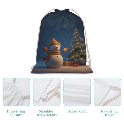 Snowman Christmas Tree Drawstring Backpack Canvas String Bag Lightweight Sports Gym Bag for Men Women4