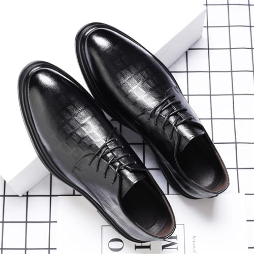 Men's Genuine Leather Lace Up Oxford Dress Shoes Round Toe Low Block Heel Non Slip Rubber Sole Business Formal Wedding Groom Party Work4