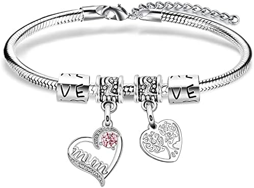 Ghloyza Mum Bracelet From Son Daughter Heart Pendant Birthday Gift For Mom Mothers Day Gift Mother Jewellery Bracelet For Women